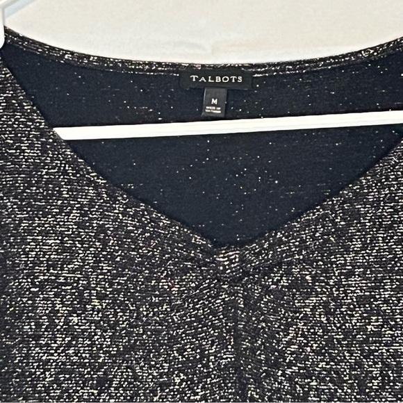 Talbots, Long Sleeve Black and Sliver, V-Neck, Long Sleeve, Blouse, Size Medium - Picture 2 of 9